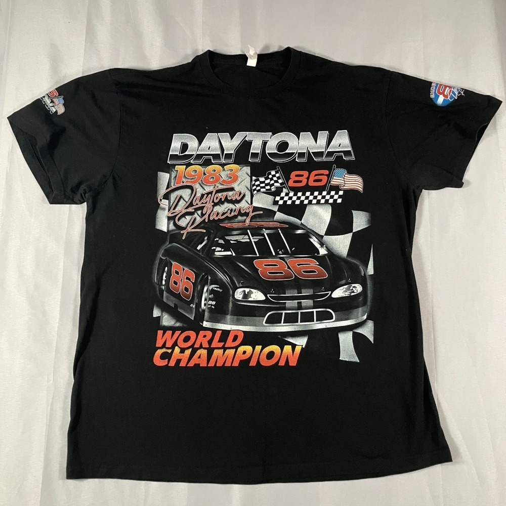 Daytona 1983 Racing T-Shirt Men's Large Black NASCAR‎ Graphic Tee